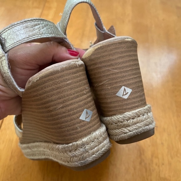 SPERRY Gold Leather Espadrille Ankle Strap Open Toe Ankle Strap Shoes, Size 7 - Picture 11 of 13